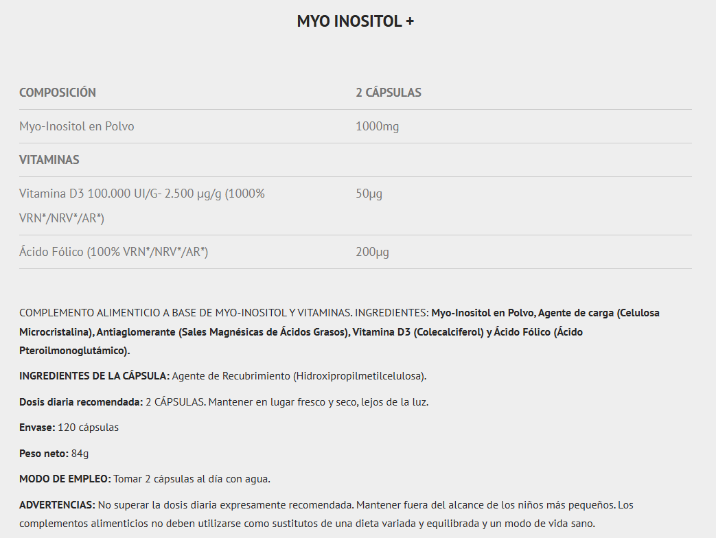 MYO INOSITOL+ de Scientiffic Nutrition (120 cápsulas)