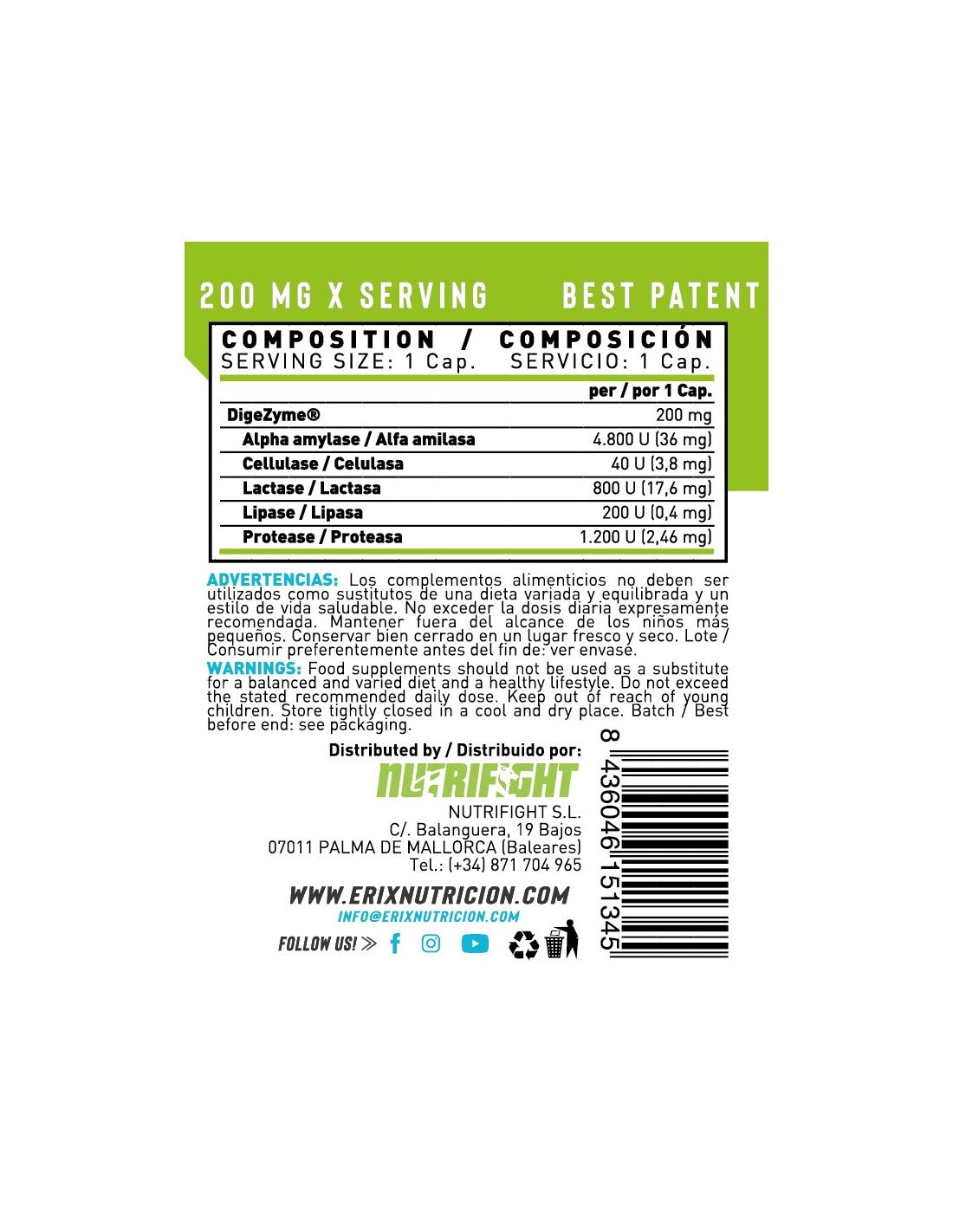 Digezyme de Erix Nutrition (90 Cápsulas)