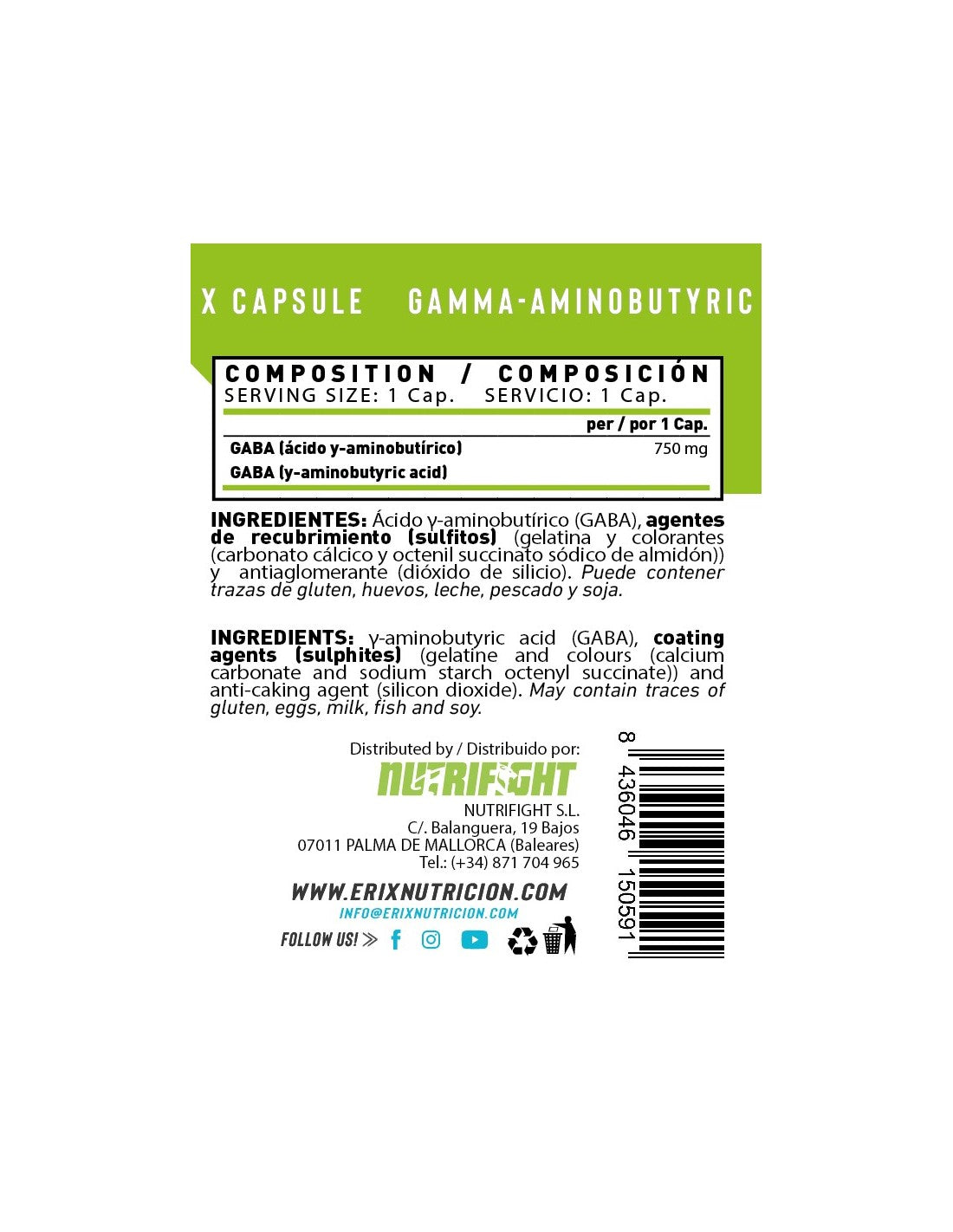 GABA de Erix Nutrition (100 Cápsulas)