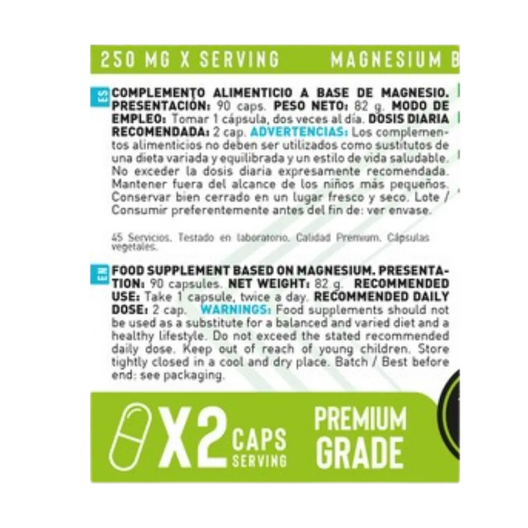 Magnesio Bisglicinato 250mg de Erix Nutrition (90 Cápsulas)