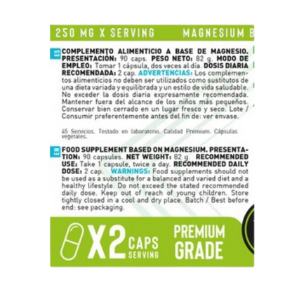Magnesio Bisglicinato 250mg de Erix Nutrition (90 Cápsulas)