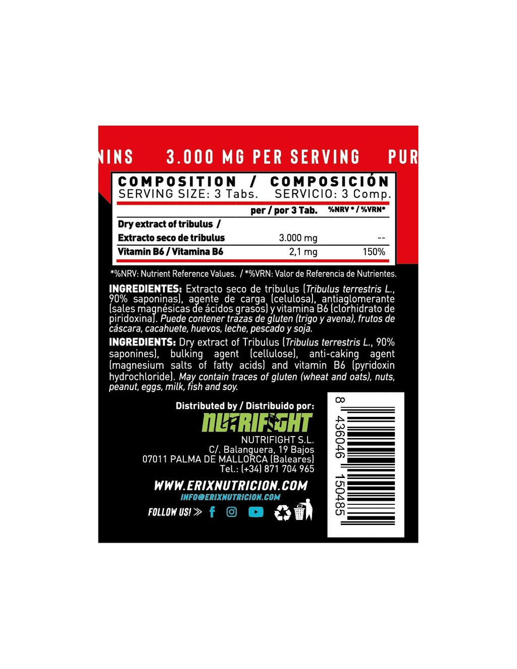 Tribulus Terrestris de Erix Nutrition (90 Cápsulas)