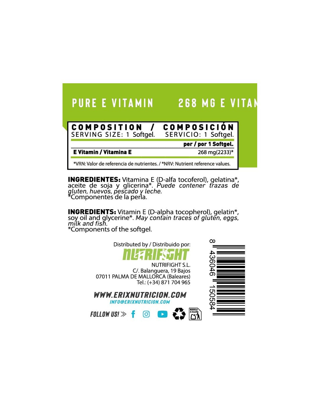 VITAMINA E 268mg de Erix Nutrition (90 Cápsulas)