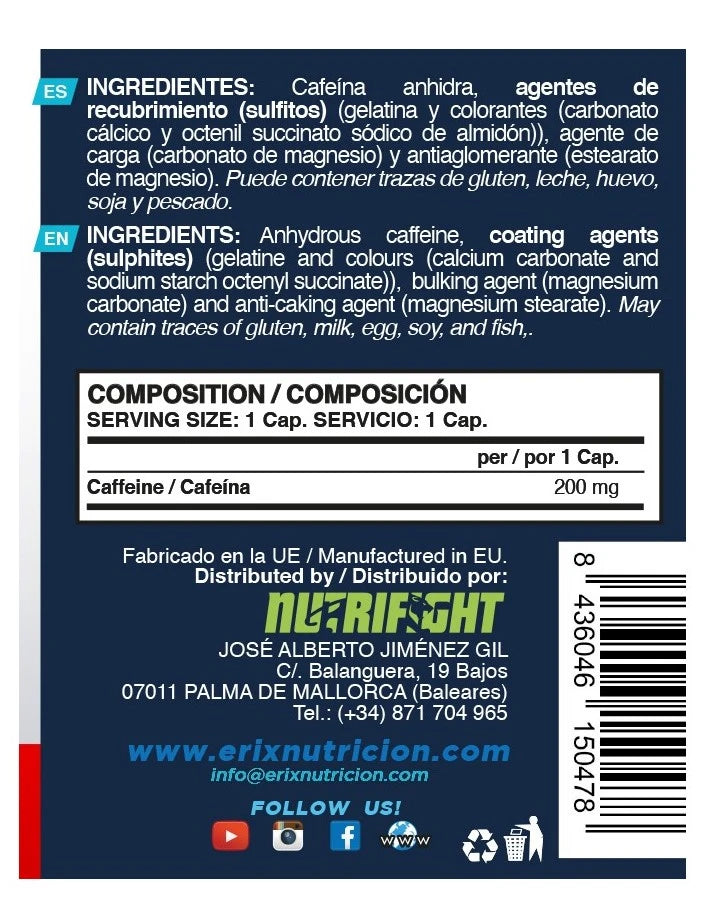 COFFE BOOSTER 200mg Cafeína de Erix Nutrition (90 Cápsulas)