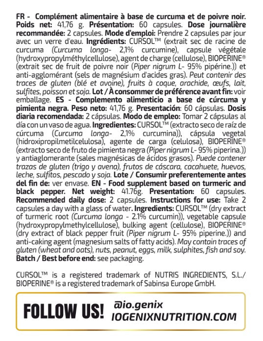 Turmeric Curcumin + Bioperine® de IOGenix (60 Cápsulas)