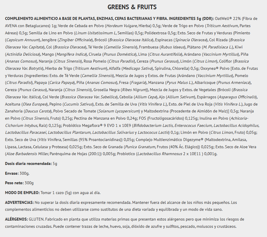 Greens & Fruits de Scientiffic Nutrition 300gr