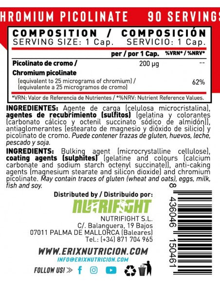Picolinato de Cromo de Erix Nutrition (90 cápsulas)